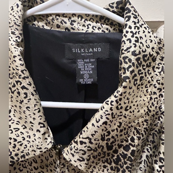 SILKLAND Leopard Silk Blazer 100% silk zippered jacket Size 2X - Picture 3 of 5